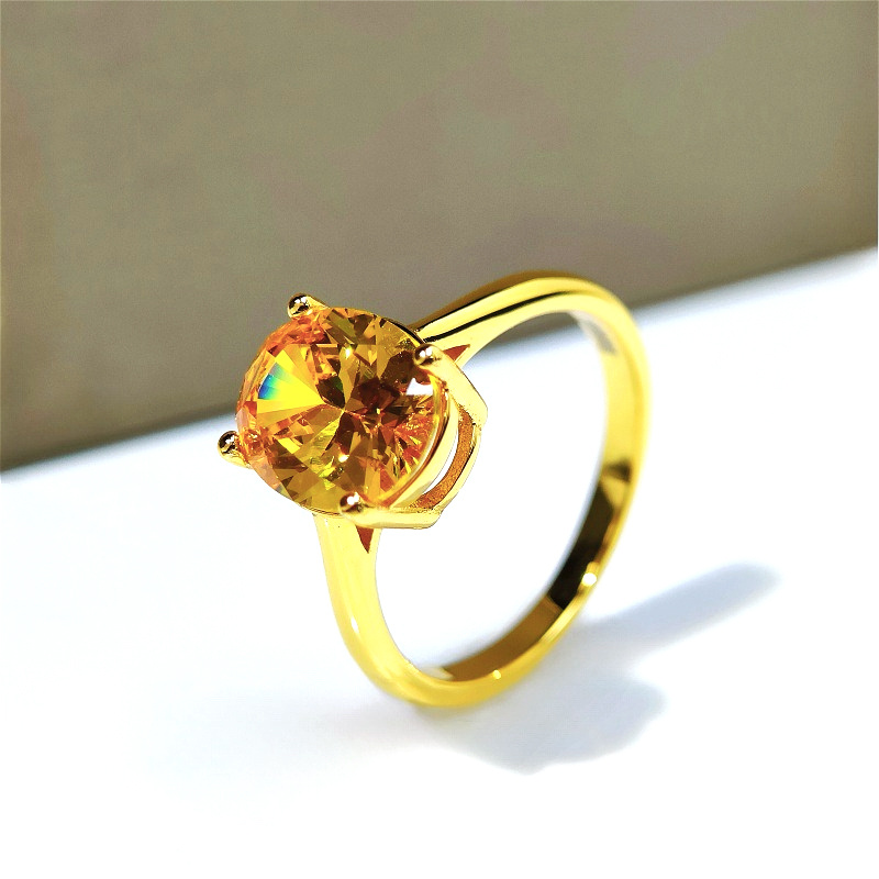 Women's S925 Silver Synthetic Zirconia Golden Oval Light Ring